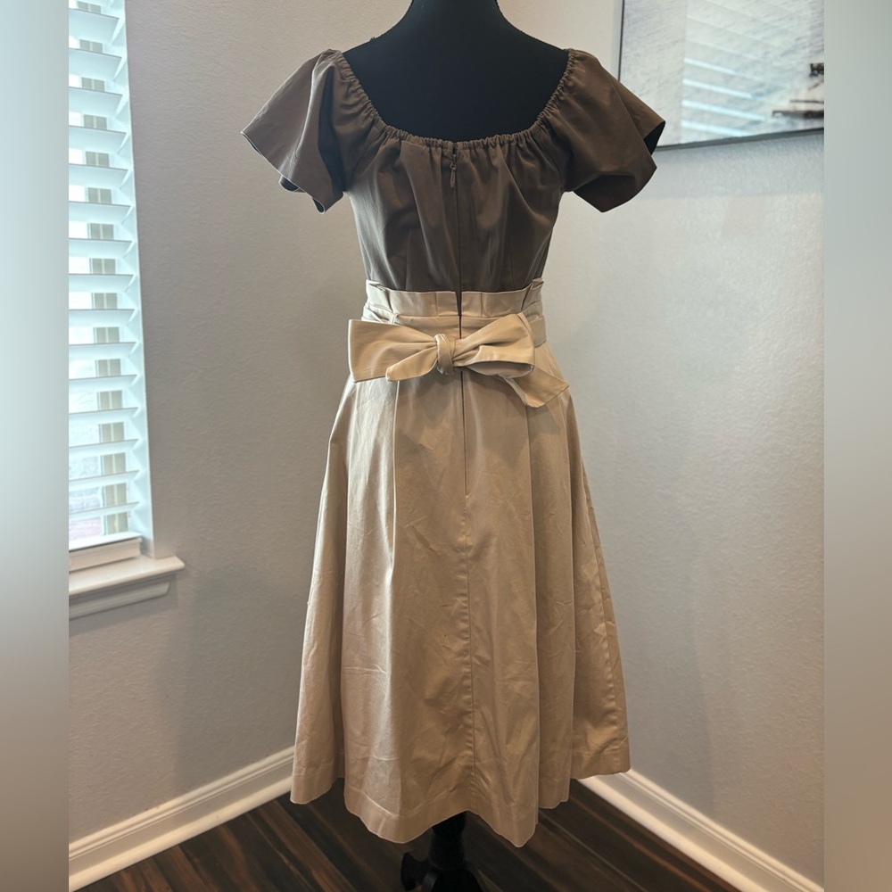 NY&C Eva Mendes Pleated Beige and Brown Midi Dress (XS) - Picture 2 of 6